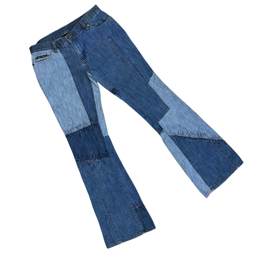 Vtg Y2K DKNY Low Rise Patchwork Embroidered Denim Jeans Bell Bottom Women 5 Brat